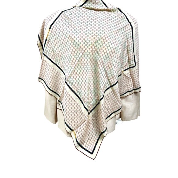 VGT  GUCCI Scarf f 00% Silk Satin 34" Ivery Brown Green Red Logo GG HandRoll(35 - Picture 5 of 11